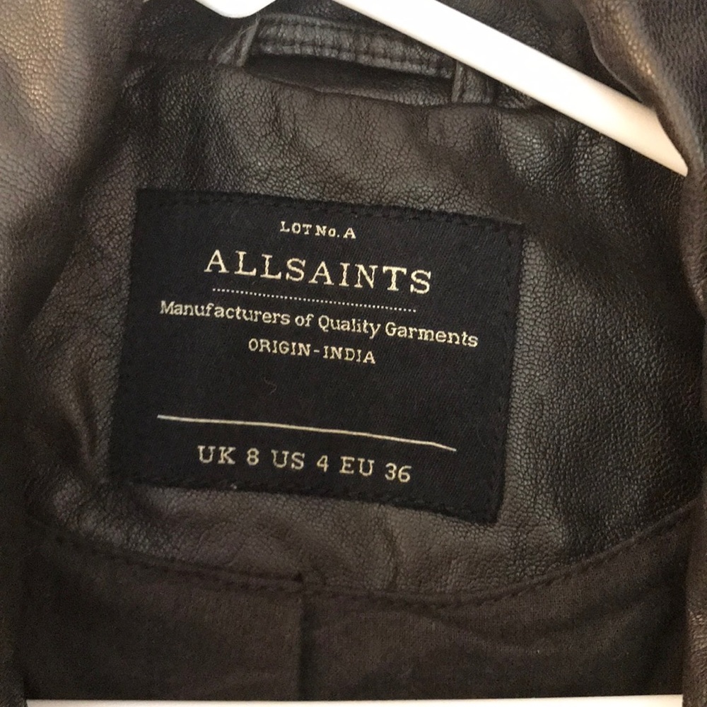AllSaints Leather Belvedere jacket in dark brown - Picture 2 of 4